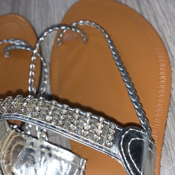 Silver Braided and Jeweled Sandals Size 6 - Picture 2 of 3